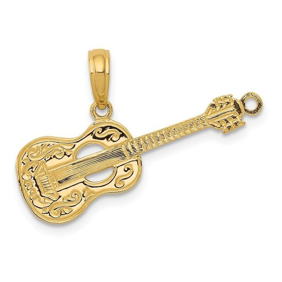 14K Guitar Pendant New Charm Yellow Gold - Picture 1 of 3